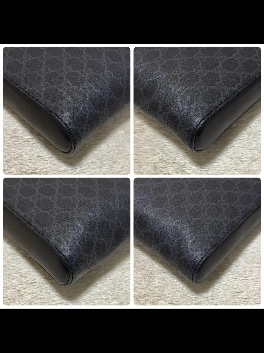 Gucci Black GG Supreme Messenger Bag with Navy & Red Web Strap